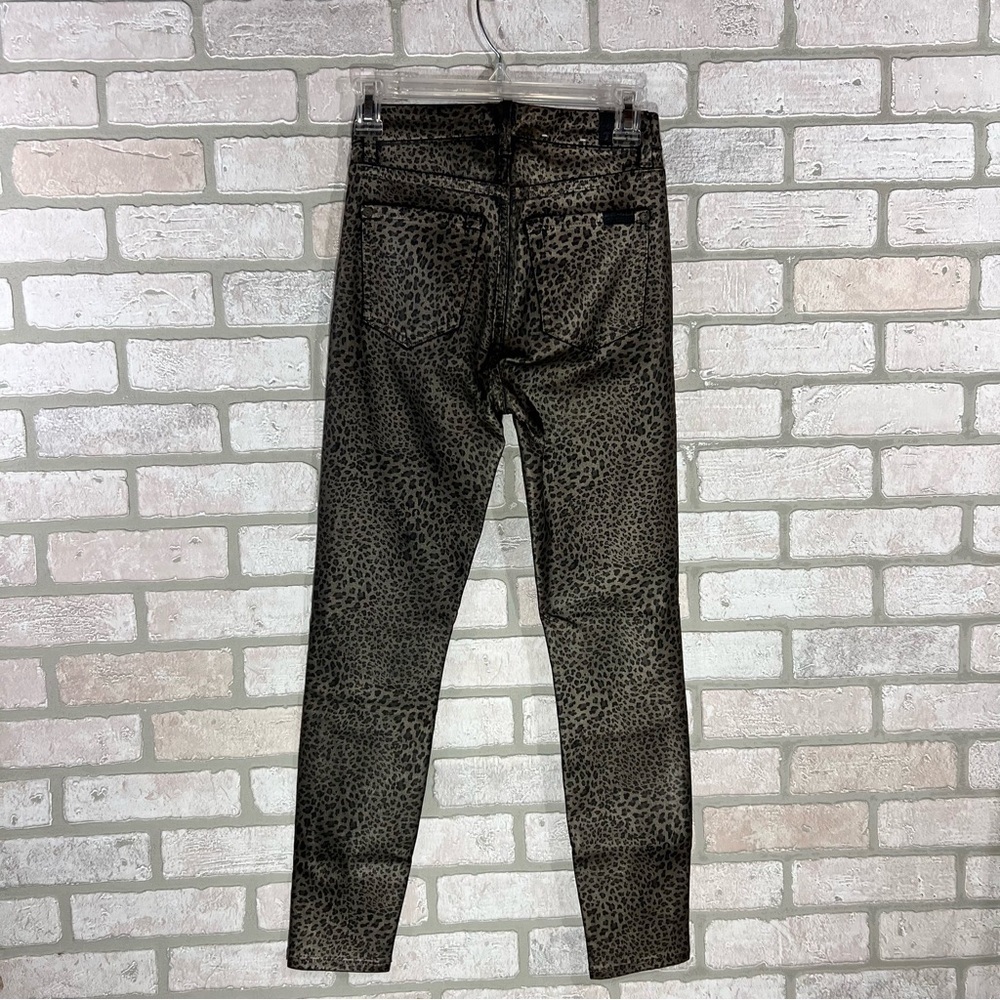 7 For All Mankind High Waist Ankle Skinny Coated Metallic Leopard Print Jeans 24 - Picture 6 of 11